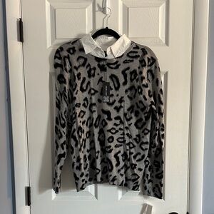 Cable & Gauge Gray Animal Print Sweater with White Collar NWT Size XL